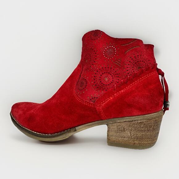 Overland Women’s Red Suede Ankle Booties 40 Western Cowgirl Zip Up Block Heel - Picture 1 of 15